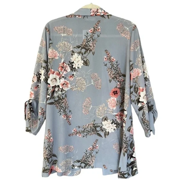 Laura Petites Floral Open Front Kimono Jacket 3/4 Tie Sleeves NWT - Picture 4 of 9